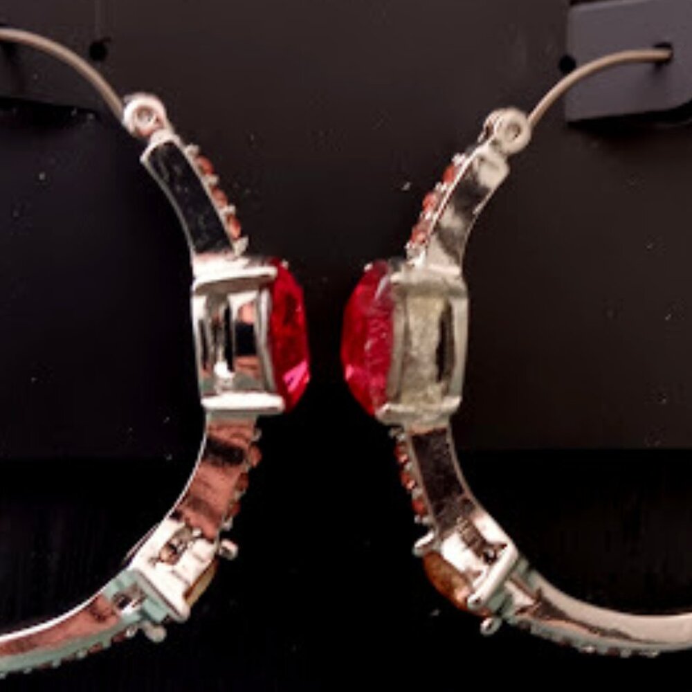 VERA WANG Glamorous Silver Hot Pink/Light Pink/Peach Crystal Hoop Earrings - Picture 3 of 6